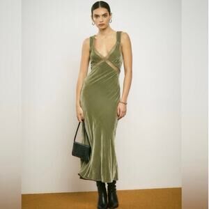 NWOT Reformation Lorenzo maxi green velvet lace open back M